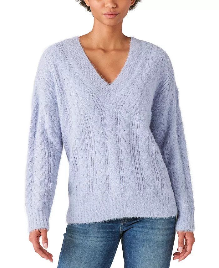 Lucky Brand Women's Cable-Knit V-Neck Eyelash Sweater & Reviews - Sweaters - Women - Macy's | Macys (US)