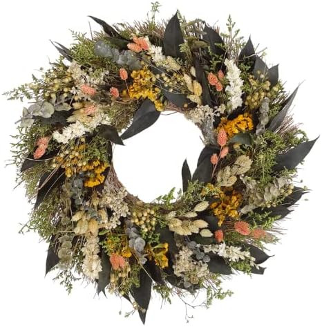 ANDALUCA 20 in Preserved Eucalyptus & Dried Flowers Natural Wreath (Floral Blooms) | Amazon (US)