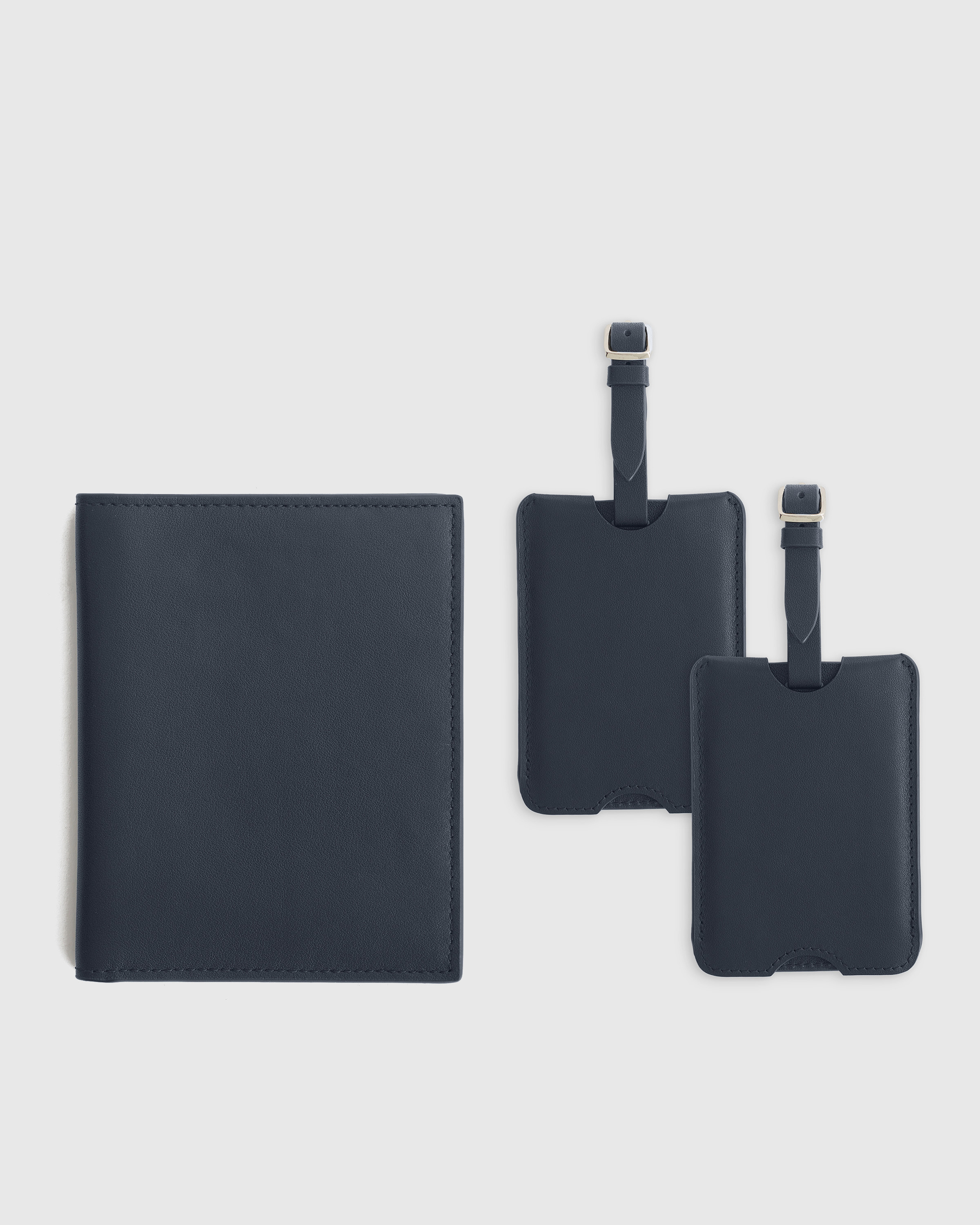 Quince | Nappa Leather RFID Blocking Passport Holder & Luggage Tags Set in Navy | Quince