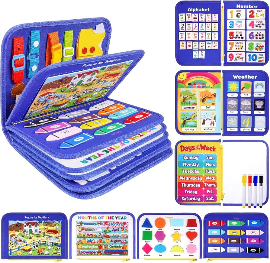 12-page Toddler Busy Board Montessori Toys, Busy Book for Toddlers, Boy Girl Birthday Gift,Toddle... | Amazon (US)