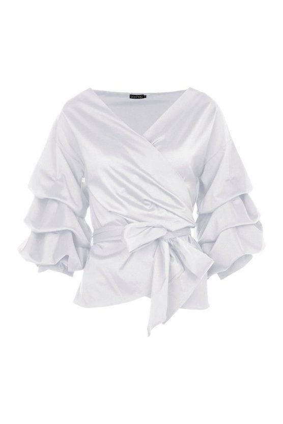 Ruffle Tiered Sleeve Wrap Top | Boohoo.com (US & CA)