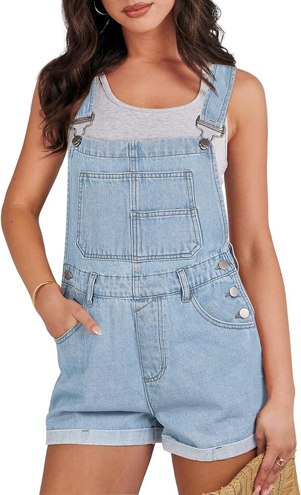 ANRABESS Womens Overalls Shorts Denim Rompers Loose Fit Sleeveless Adjustable Strap Jean Jumpsuit... | Amazon (US)