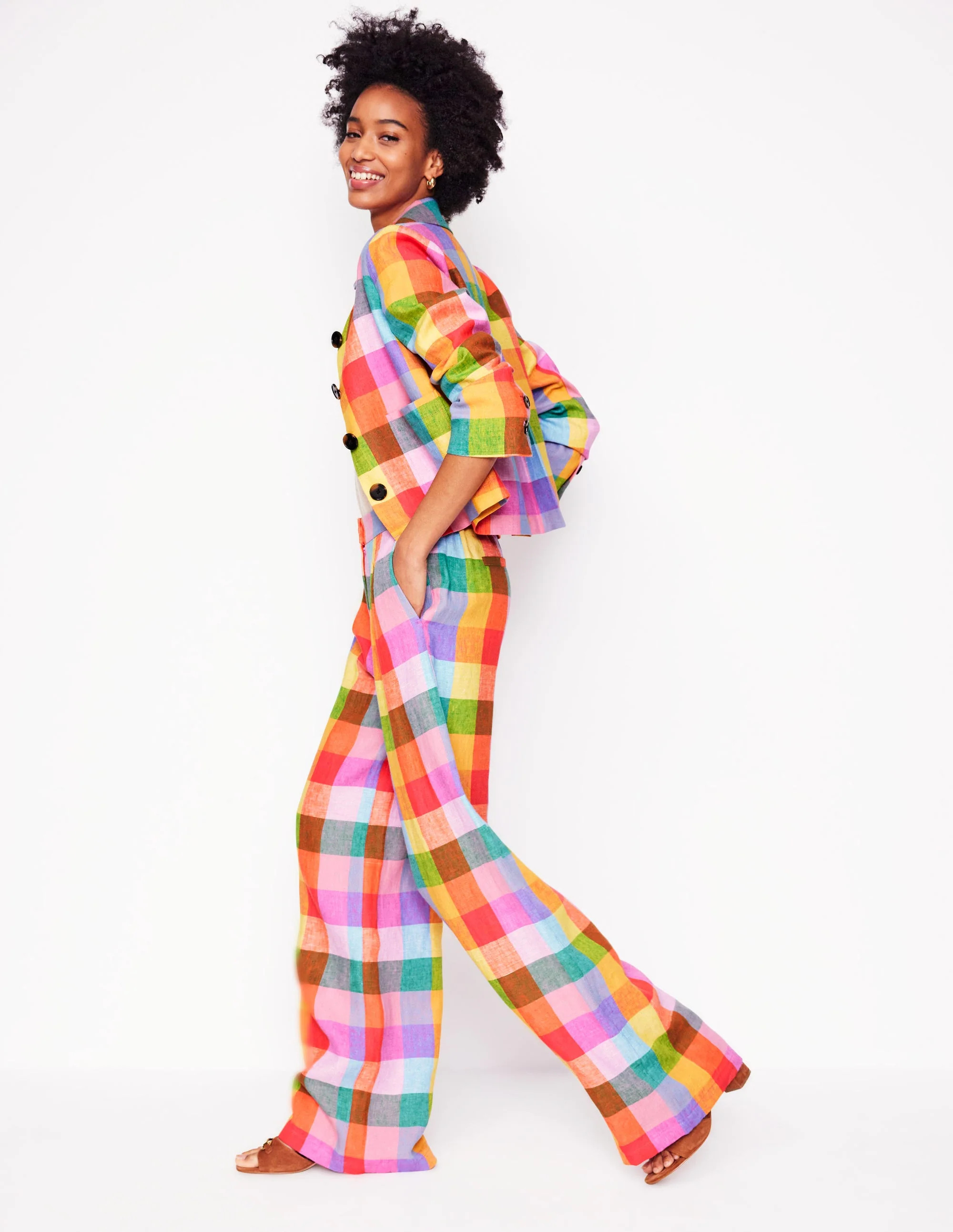 Dulwich Linen Trousers-Rainbow Multigingham | Boden UK