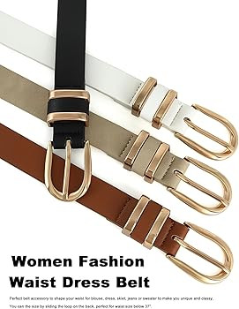 Womens Belts for Jeans Pants, Casual Leather Waist Dress Belt with Gold Buckle 0.91" Width, Ladie... | Amazon (US)