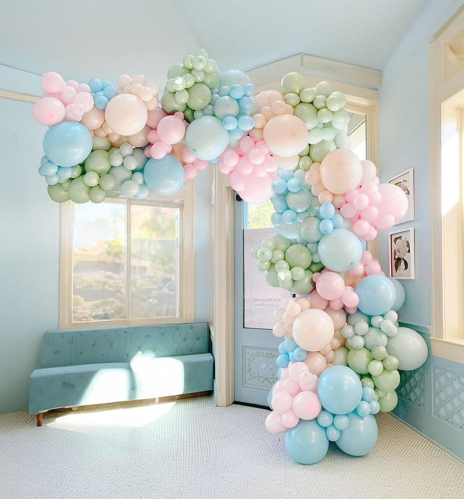 kozee Pastel colorful Spirng Balloon Garland Arch Kit 140pcs Pastel pink green blue balloons for ... | Amazon (US)