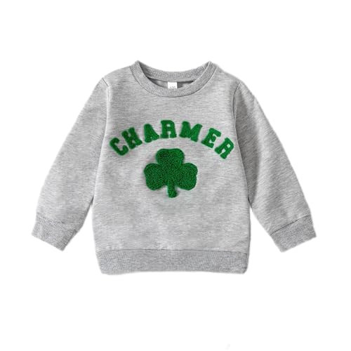 DOSYZTO St Patrick's Day Toddler Baby Boy Girl Outfit Green Lucky Clover Sweatshirt Top Kids Crewneck Sweater Shirts Clothing (Gray Charmer Sweatshirt,6-12 Months) | Amazon (US)