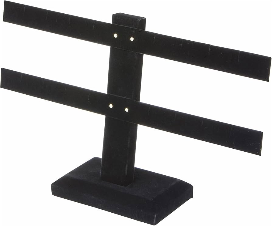 Plymor Black Velvet Double T-Bar, Eight Pair Earring Display Stand, 10.25" W x 6.5" H | Amazon (US)