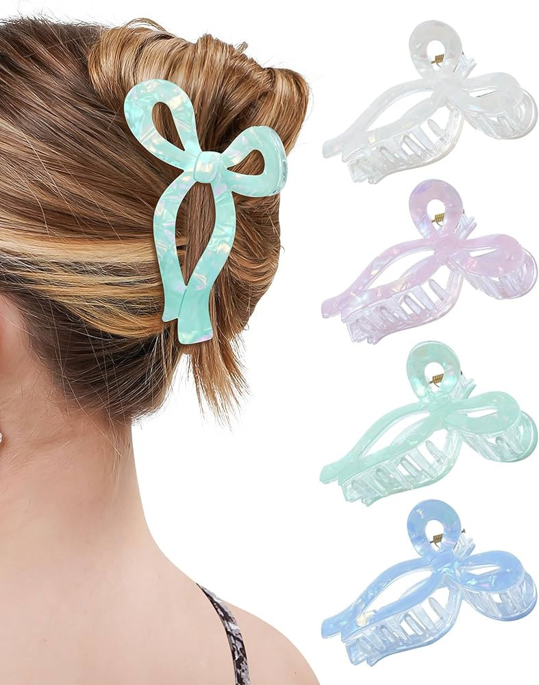 Mesovor Teen Girl Gifts Trendy Stuff - 4 Pack Elegant Bow Hair Claw Clips, Nonslip 4.3" Large Hai... | Amazon (US)