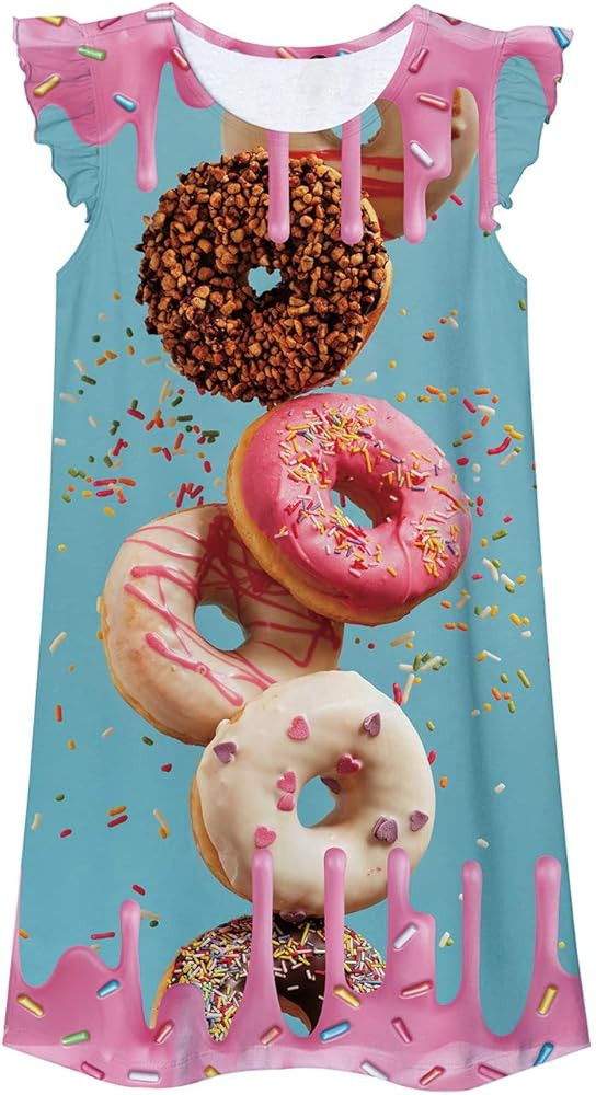 uideazone Girls Nightgowns Flutter Sleeve Pajamas Dress 3D Printed Princess Nightdress Size 5-12 | Amazon (US)