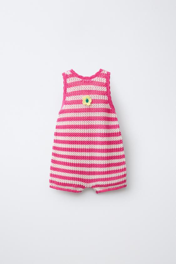 STRIPED KNIT OVERALLS WITH FLORAL PATCH | Zara US