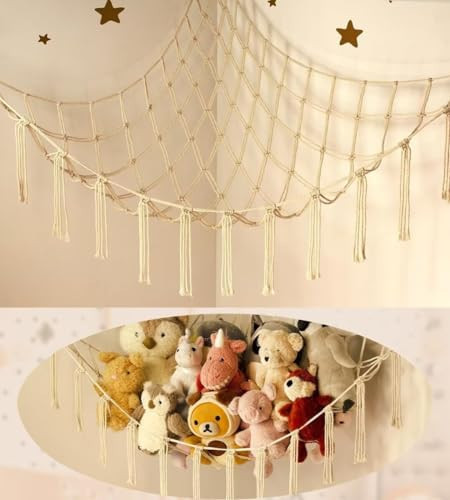 Stuffed Animal Storage Hammock or Net Corner - Large Toy Hammock Net for Stuffed Animals Room Decor - Cute Stuff Animal Organizer Plush Holder - Kids Baby Nursery Essentials Wall Bedroom Home Decor | Amazon (US)
