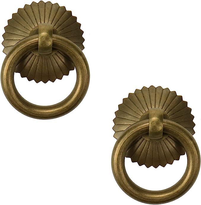 Bitray Vintage Drop Ring Knobs Brass Drawer Pulls for Dresser Drawer - 2pcs | Amazon (US)