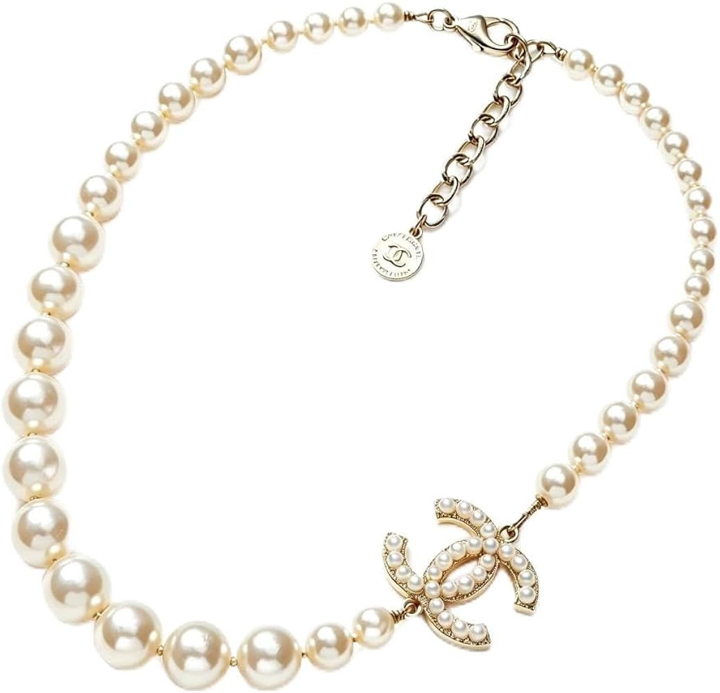 Women's white pearl necklace with letter charm; adjustable-length necklace suitable for a variety... | Amazon (US)