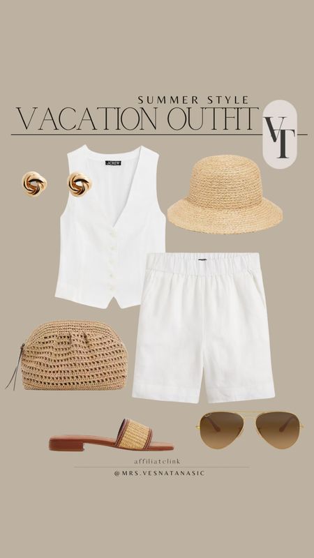 Summer outfit idea for vacation/resort wear! Perfect for every day elevated look too. I love linen for summer and raffia bags, straw hats and pretty sandals.

#raffiabag #summeroutfit #linen #linenshorts #salealert #strawbag #sunglasses #summer #vacationoutfit #resortwear #bag #brunch 

#LTKShoeCrush #LTKSaleAlert #LTKMidsize