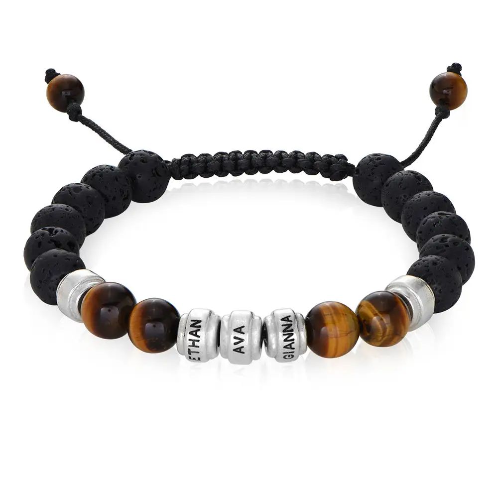 Lava Stones & Tiger Eye Stones Beaded Men's Bracelet | MYKA