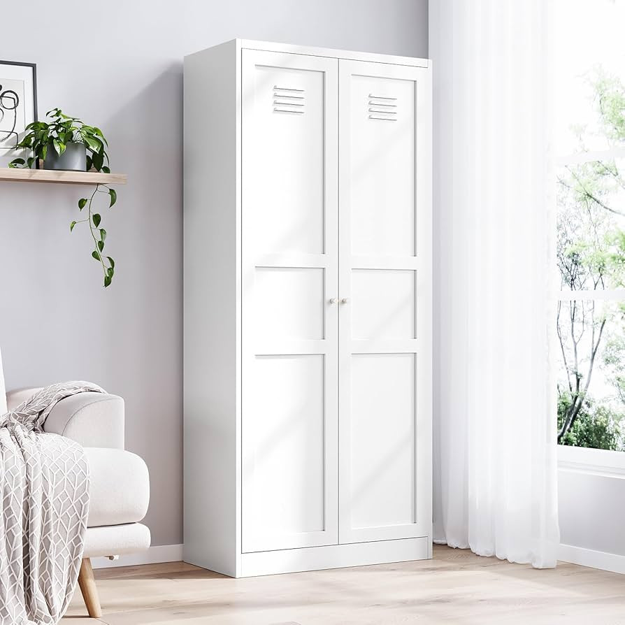 Yizosh Metal Storage Cabinet - 71" White Kitchen Pantry With 2 Doors and 5 Adjustable Shelves, 5-... | Amazon (US)