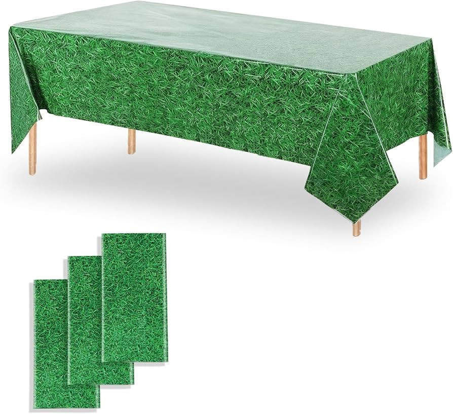 OQOQ Grass Tablecloth(3 Packs), 54x108 Inch Green Grass Field Plastic Table Cloth for Sport Theme... | Amazon (US)