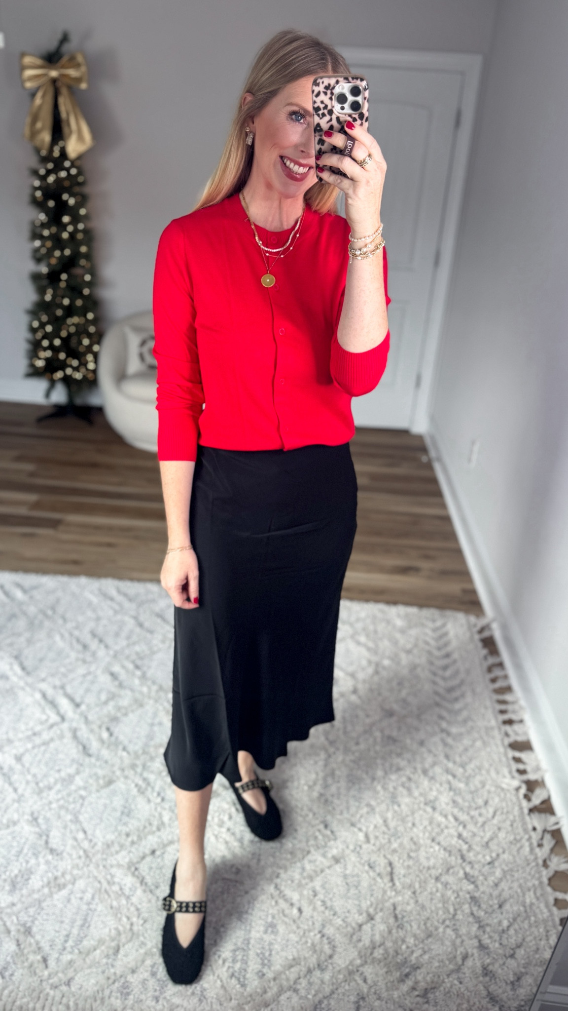 Daily try on, Walmart outfit, Walmart fashion, Walmart try on, red cardigan, time and tru, black midi skirt 

#LTKFindsUnder50 #LTKHoliday #LTKSaleAlert