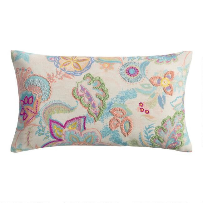 Tufted Jacobean Floral Indoor Outdoor Lumbar Pillow | World Market