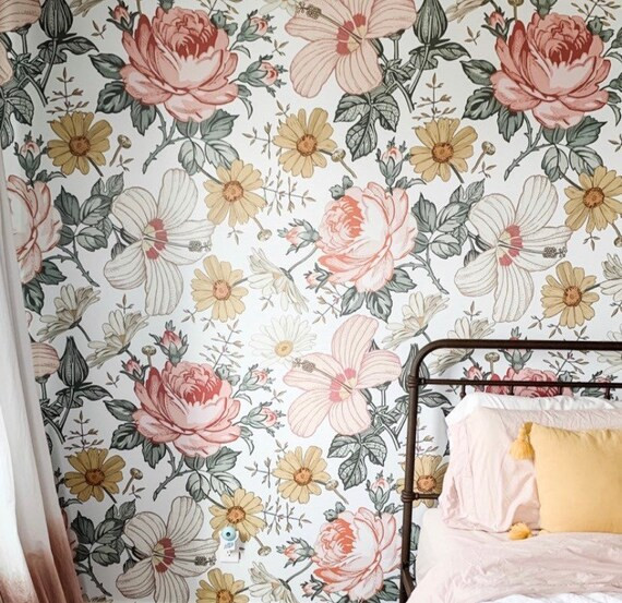 SAMPLE of Vintage Floral Wallpaper, Removable Wallpaper, Peel and Stick Wallpaper | Etsy (US)
