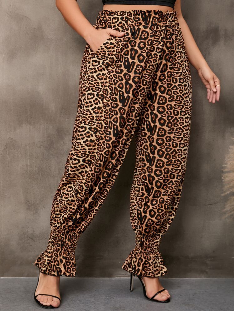 Plus Leopard Print Slant Pocket Pants | SHEIN
