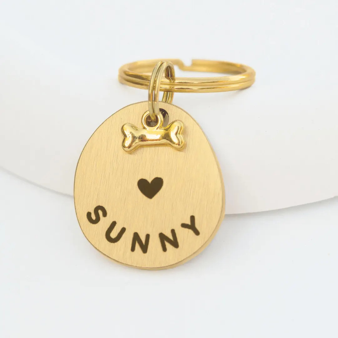 Custom Modern Pet ID Tags | Unique Dog Tag With Mini Dog Bone Charm | Personalized Brass Dog Tag ... | Etsy (US)