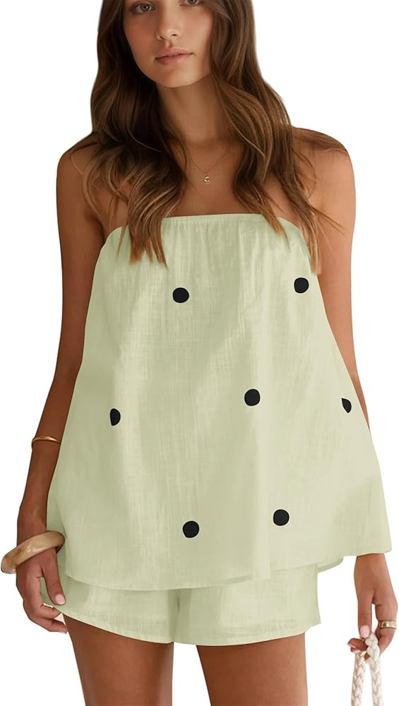 calbatic Polka Dot 2 Piece Shorts Set Summer Lounge Sets Strapless Top and Shorts Matching Airpor... | Amazon (US)