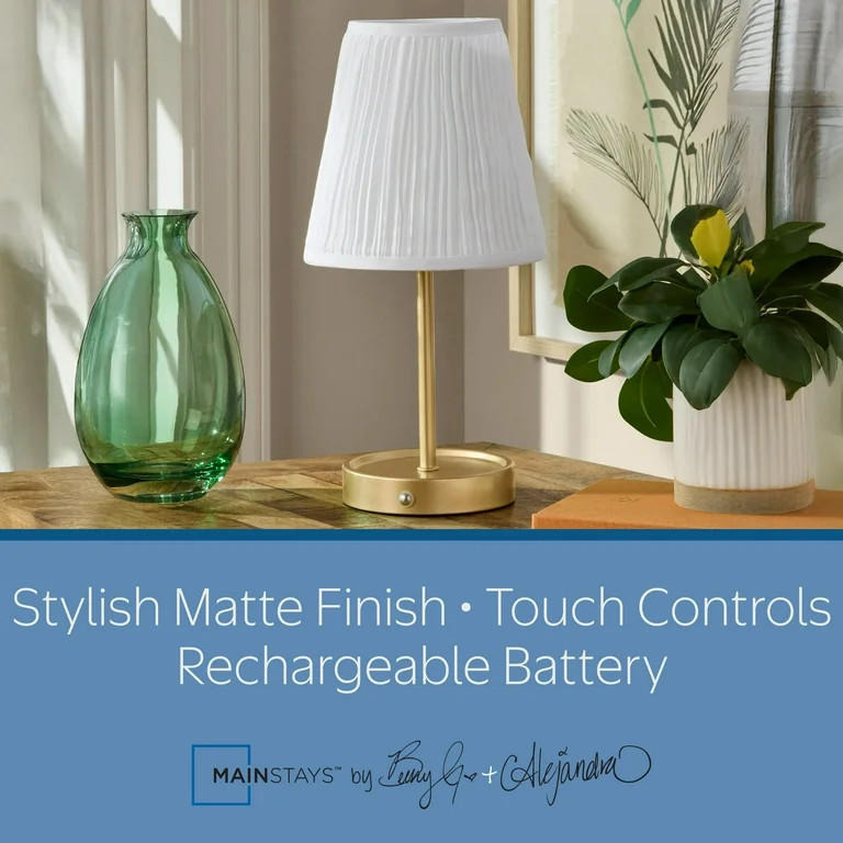 Mainstays by Becky G and Alejandra Rechargeable Metal Lamp with White Pleated Shade, 13"H | Walmart (US)