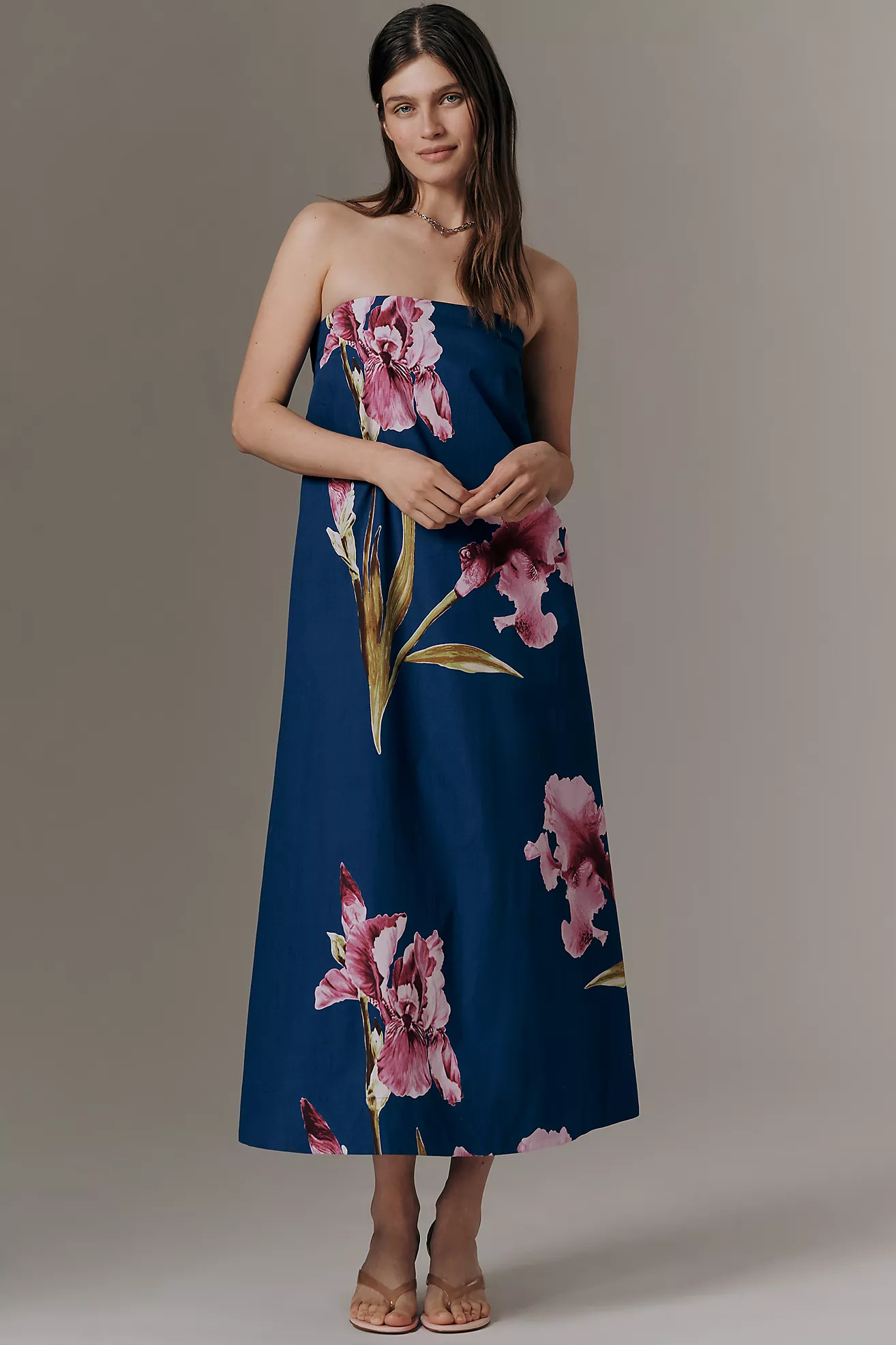 By Anthropologie Strapless Trapeze Midi Dress | Anthropologie (US)