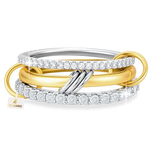 Umini 18K Gold And Silver Stackable Rings CZ Cubic Zirconia Stackable Ring Set Mixed Metal Statement Rings Non Tarnish For Womem Everyday Wear Engagement Wedding Gift | Amazon (US)