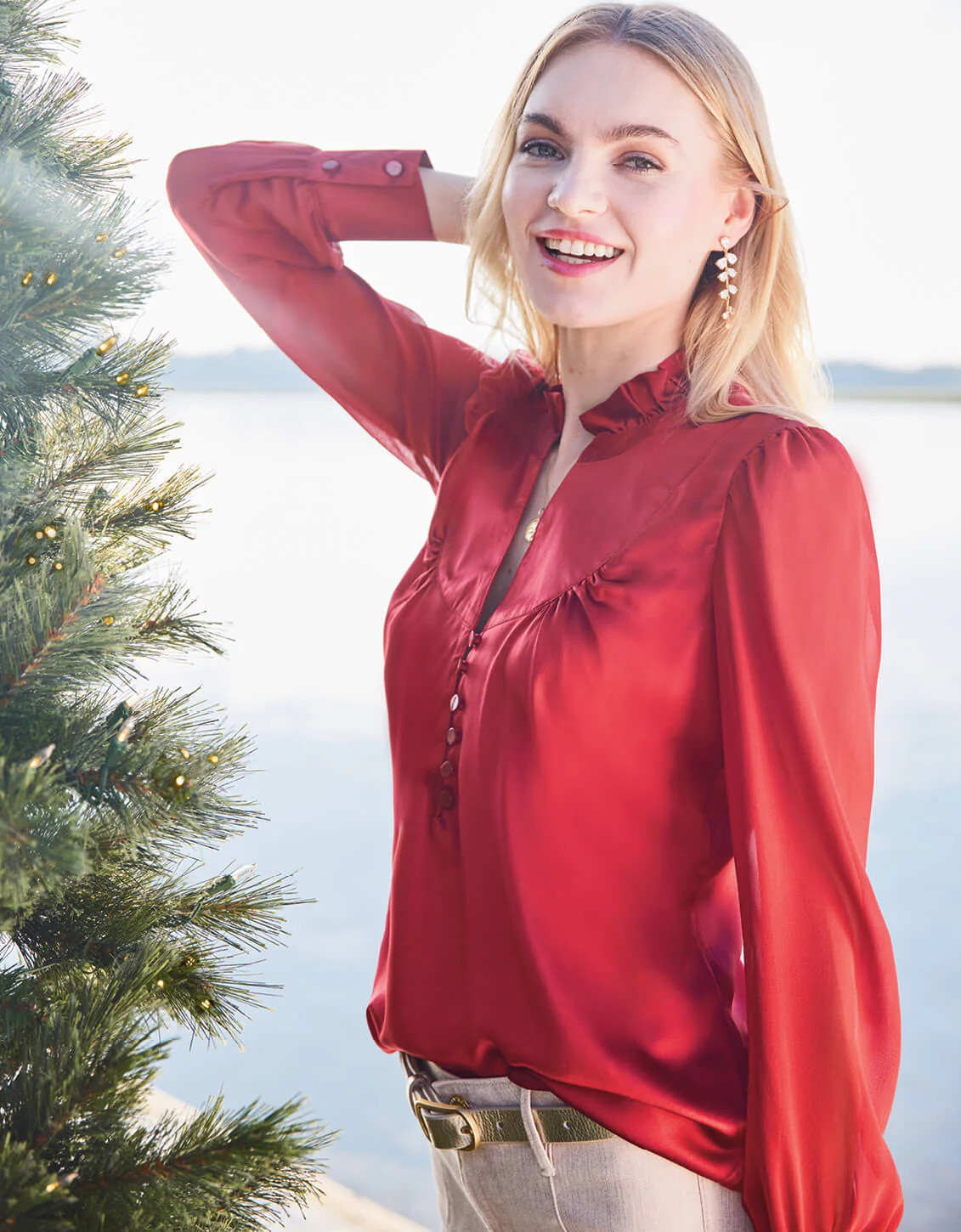 Ayla Silk Blouse Deep Burgundy | Spartina 449