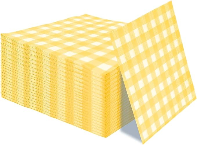 50 Pieces 3-ply Yellow Gingham Napkins Guest Hand Towels Cocktail Napkins Paper Napkins for Dinne... | Amazon (US)