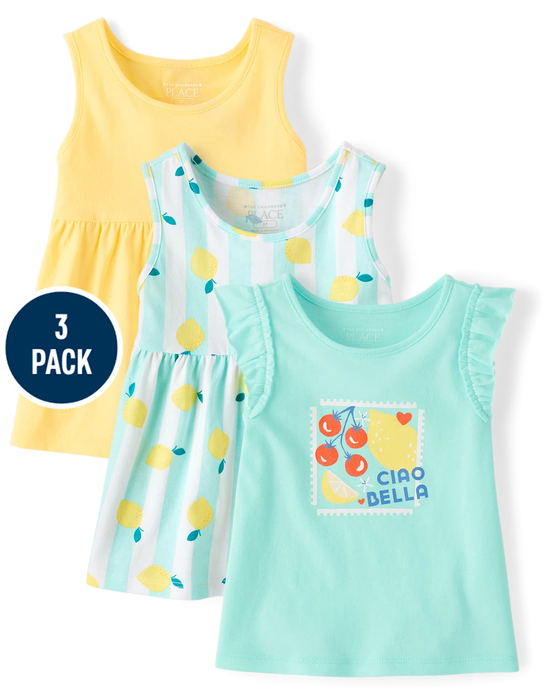 Toddler Girls Lemon Tank Top 3-Pack - blue | The Children's Place