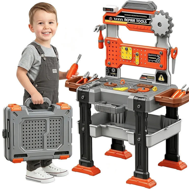 Adofi 2 in 1 Kids Tool Bench Play Set for Toddlers 3-5, 155 PCS Pretend Play Toolbox with Electri... | Walmart (US)