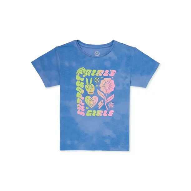 Wonder Nation Girls Short Sleeve Oversized Graphic Tee, Sizes 4-18 & Plus | Walmart (US)