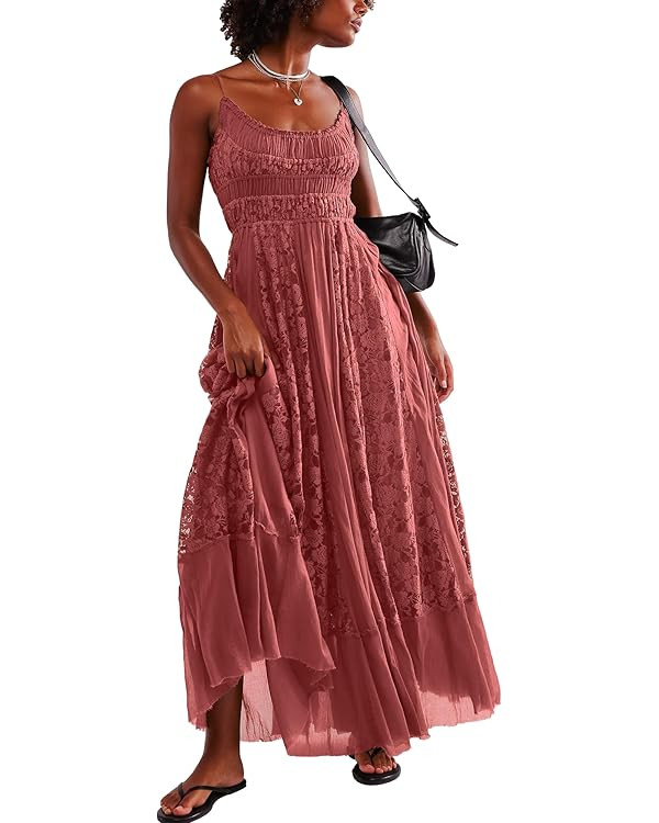 Gacaky Summer Dress for Women Casual Lace Floral Embroidered Bohemian Maxi Dress Flowy A Line Bea... | Amazon (US)