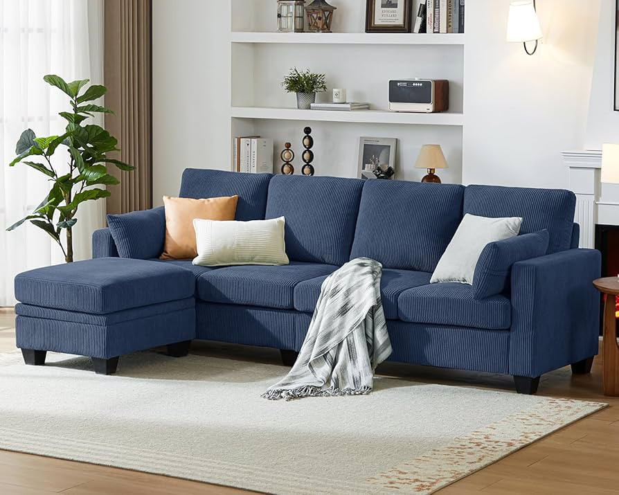 CHIC HOUSE Corduroy Modular Sectional Couch with Ottoman Chaise, L Shaped 4-seat Sofa for Living ... | Amazon (US)