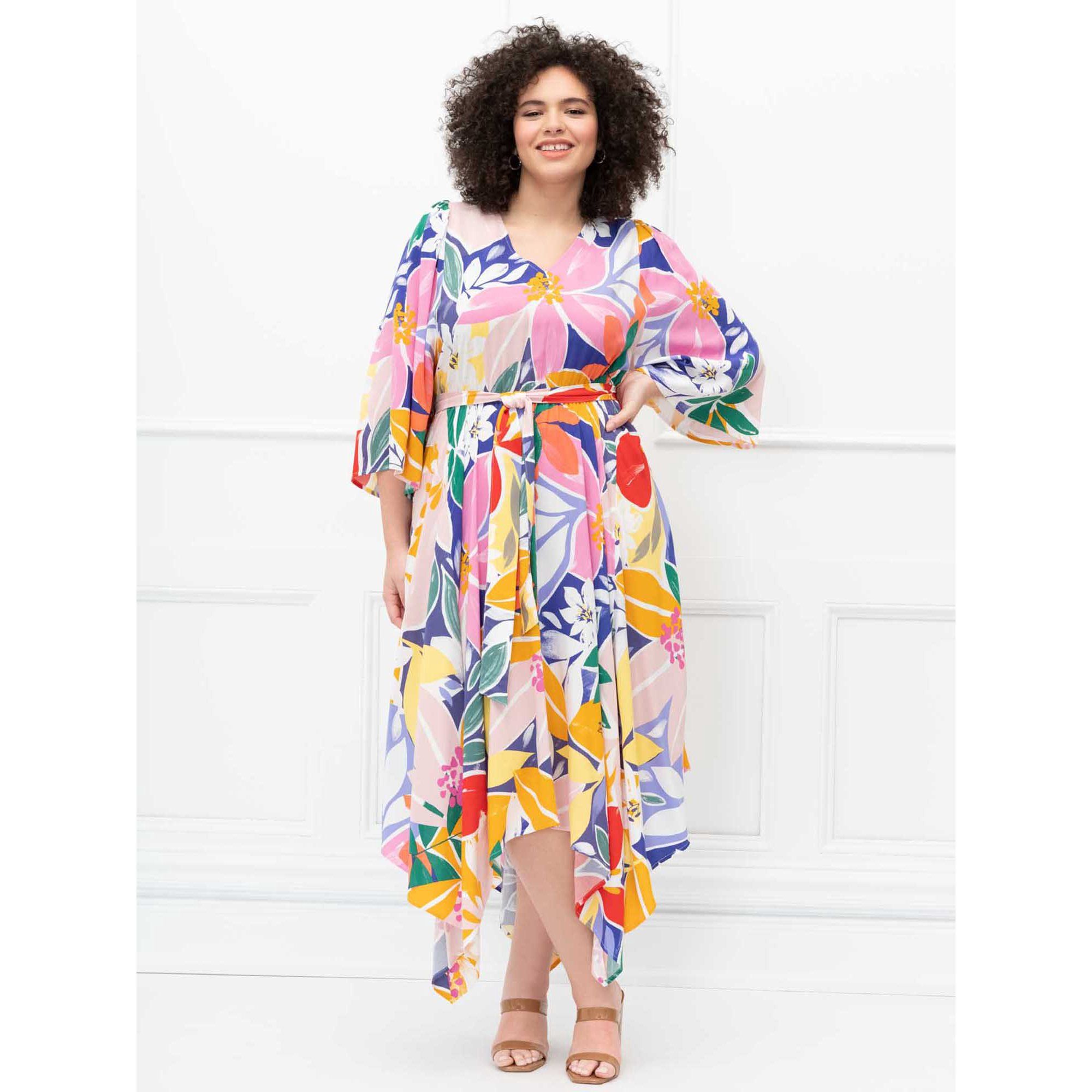 ELOQUII Elements Women's Plus Size Paradiso Print Kimono Sleeve Maxi Dress | Walmart (US)