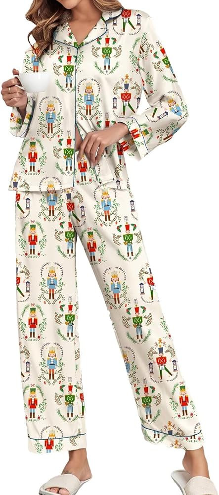 Brosloth Women's Silk Satin Pajamas Pjs Sets Cute Lace Pattern Two Piece Loungewear Set Button Up... | Amazon (US)