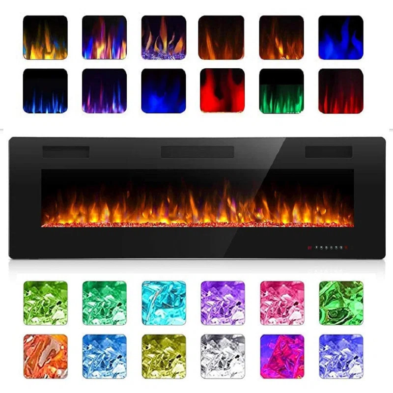 Recessed & Wall Mounted Electric Fireplace, Remote Control w/ Timer, Adjustable Flame Color & Spe... | Wayfair North America