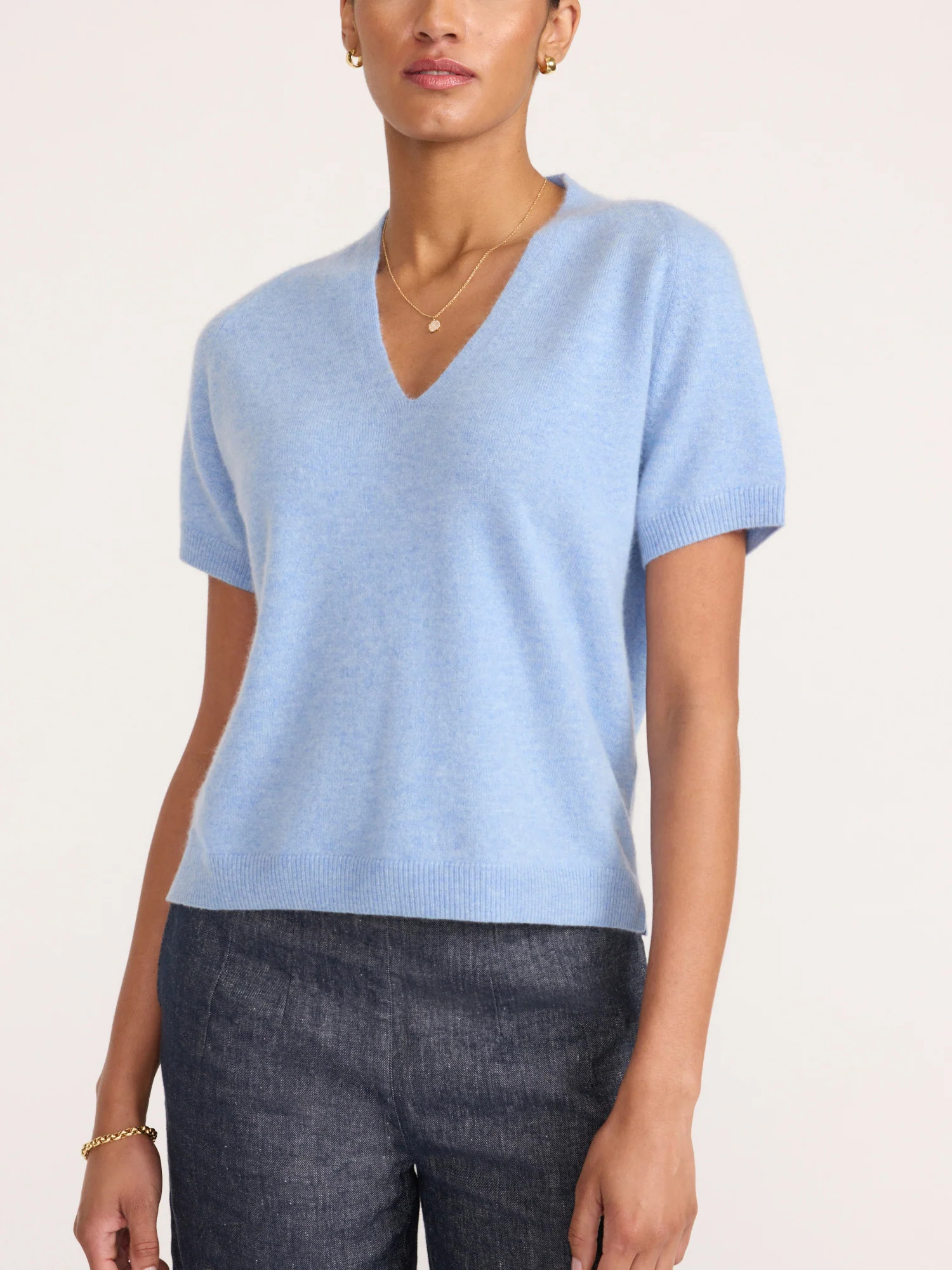 Women's Ivy Cashmere Vee in Air Blue Mélange | Brochu Walker | Brochu Walker
