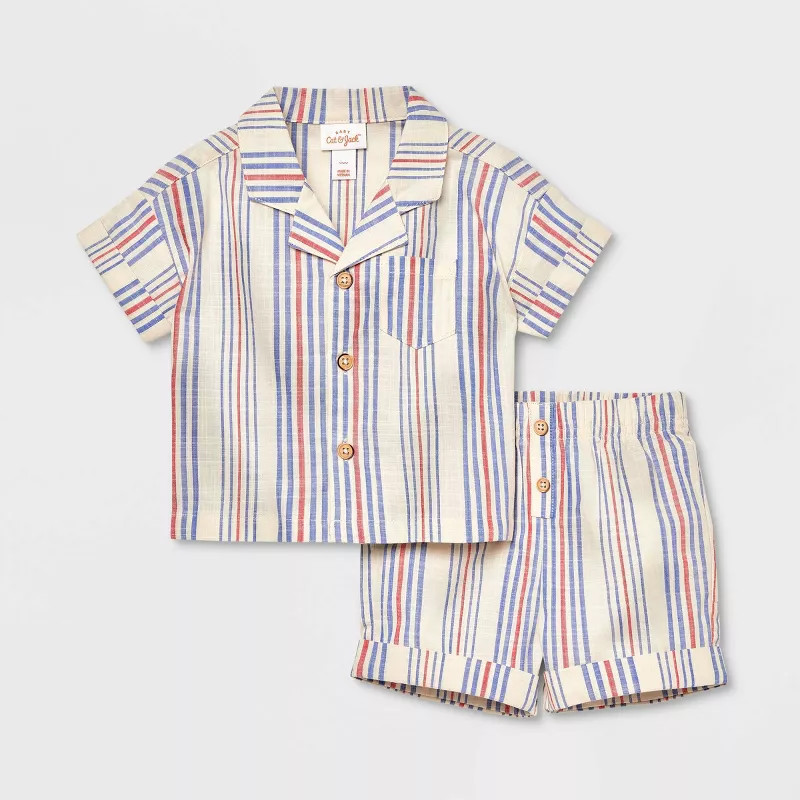 Baby Boys' Striped Gauze Top & Bottom Set - Cat & Jack™ Off-White | Target