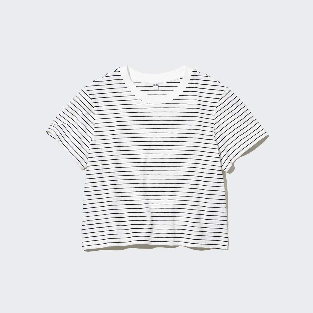 SLUB JERSEY CROPPED STRIPED SHORT SLEEVED T-SHIRT | UNIQLO (UK)