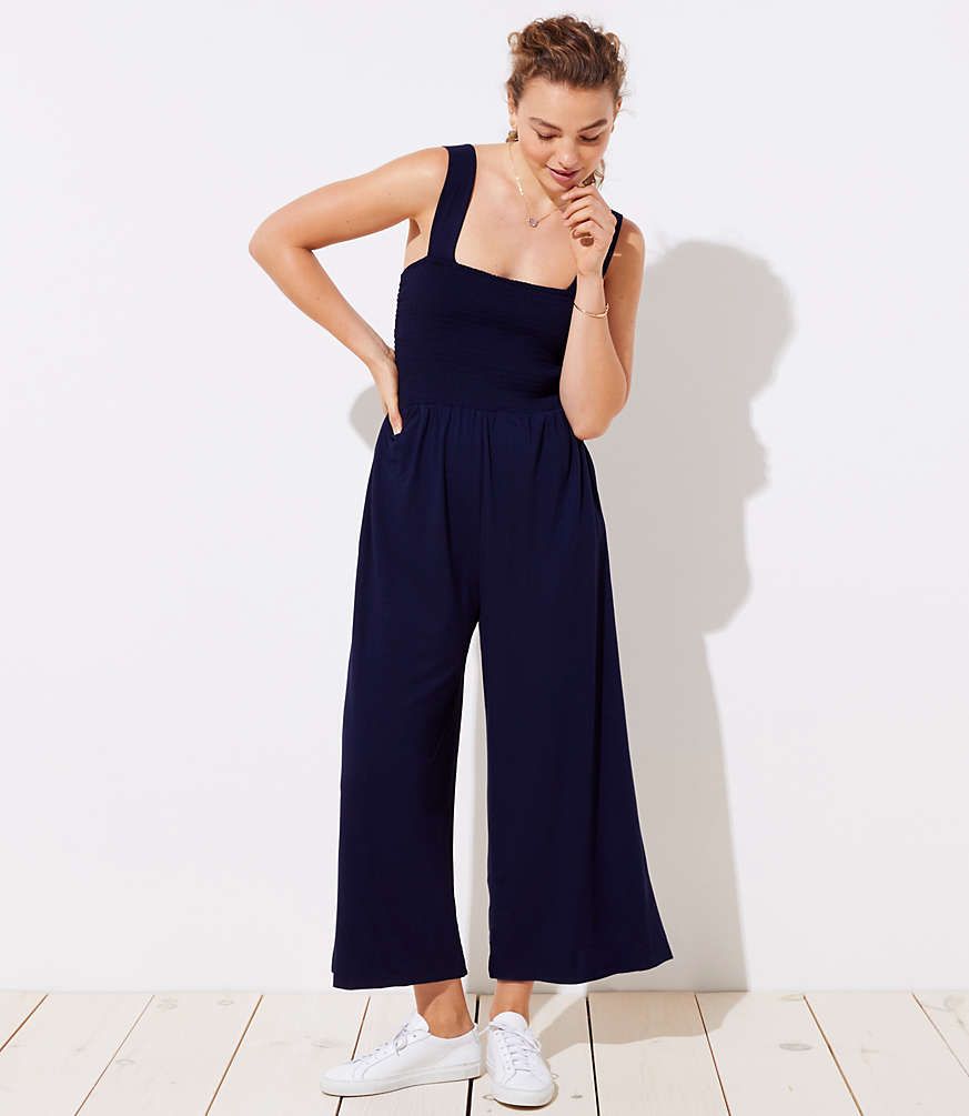 Smocked Wide Leg Jumpsuit | LOFT