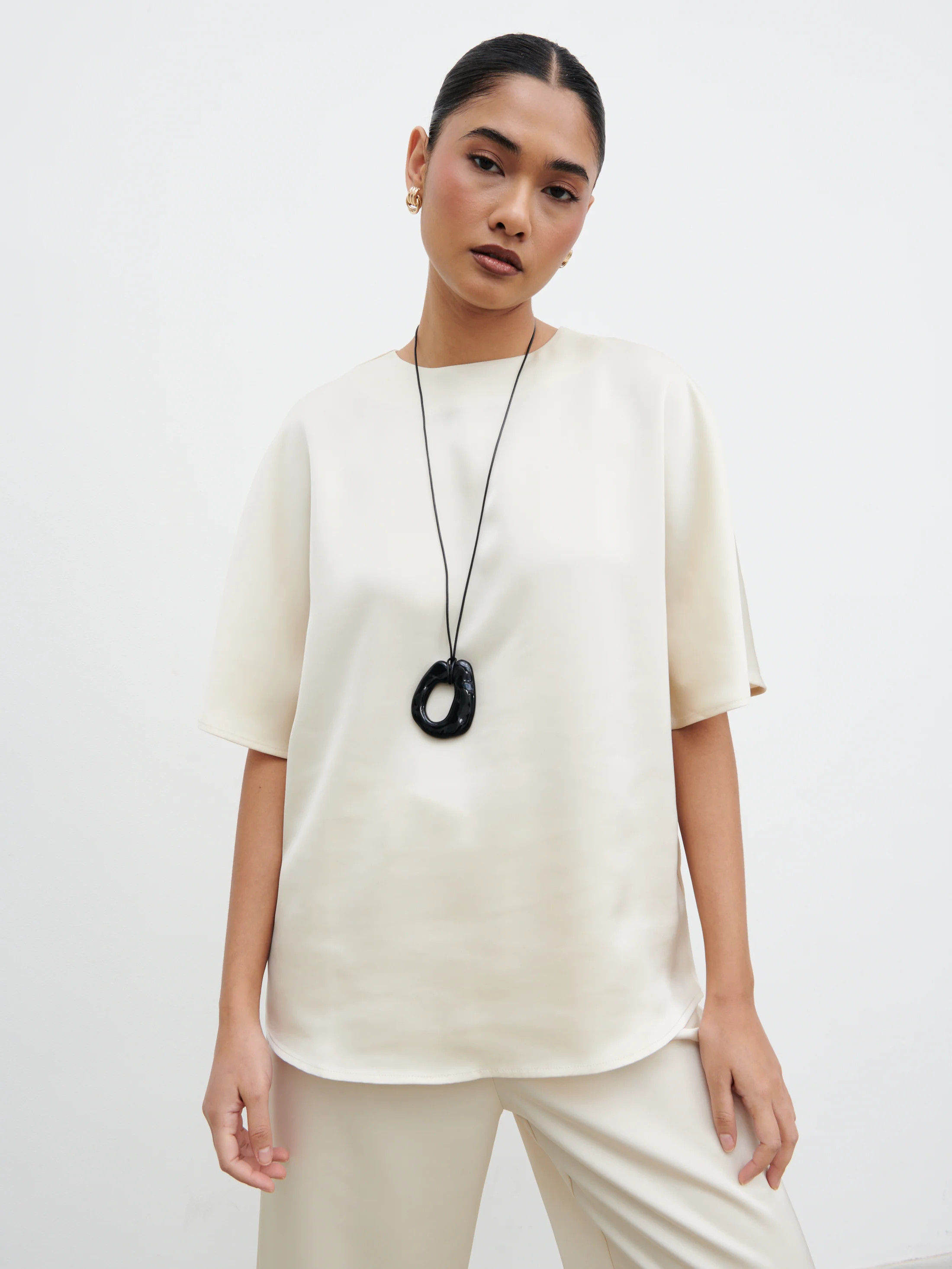 Breya Boxy Satin T-shirt | Pretty Lavish (UK)