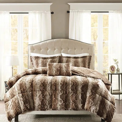 Faux Fur Comforter- Bedding 4pc With Comforter, 2 Shams, Decorative Pillow Brown Collection , Machine Washable Comprises | Wayfair North America