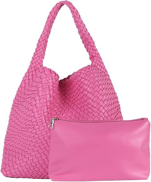 Women Vegan Leather Hand-Woven Tote Handbag Fashion Shoulder Top-handle Bag All-Match Underarm Ba... | Amazon (US)