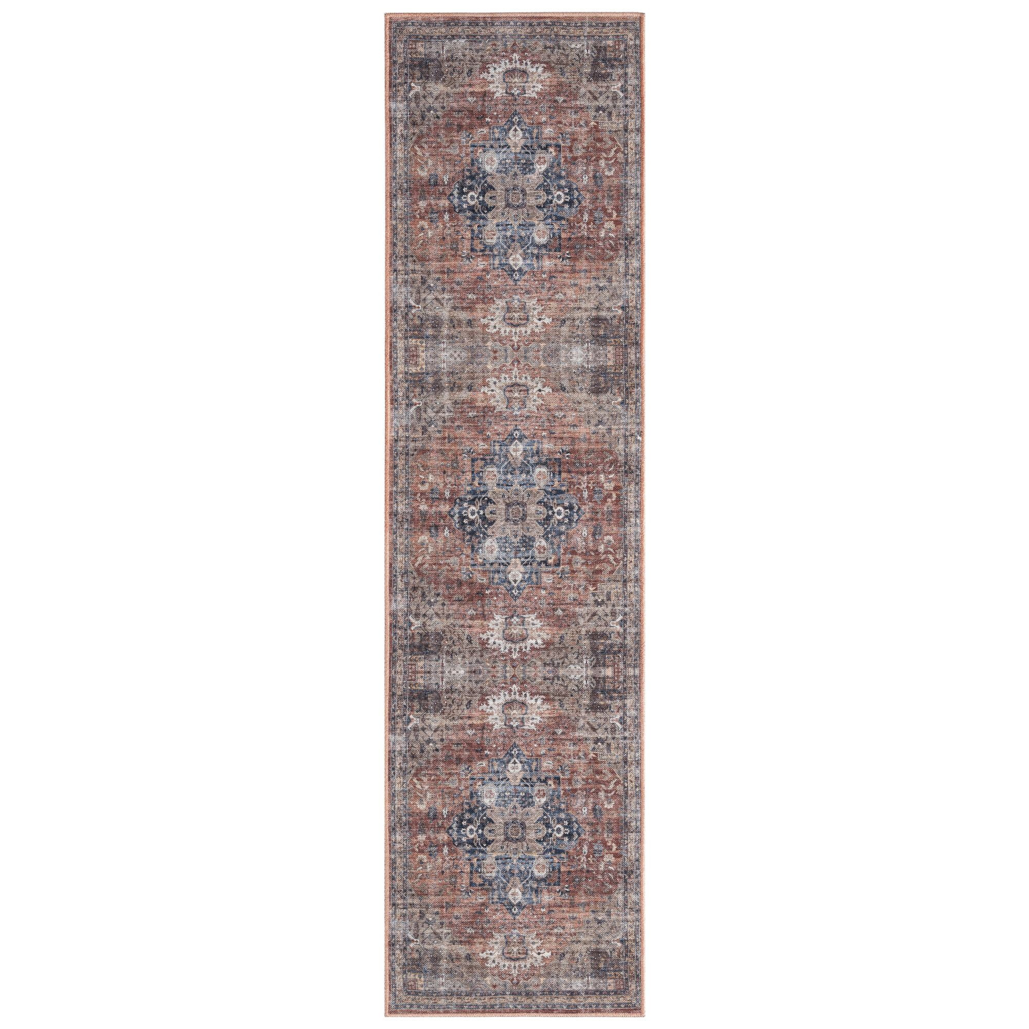 Everwash Callaghan Esther Medallion Machine Washable Area Rug, 1'11"x7'2", Rust/Blue/Ivory | Walmart (US)