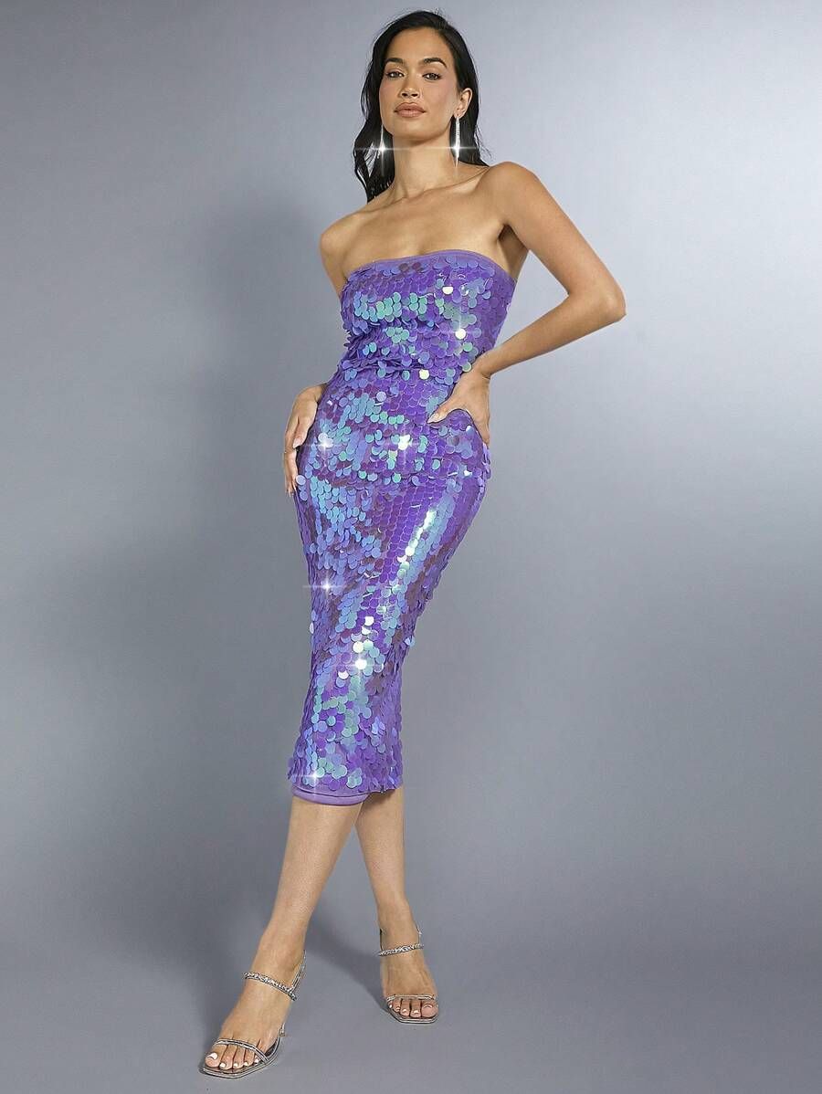 SHEIN BAE Glitter Strapless Dress | SHEIN