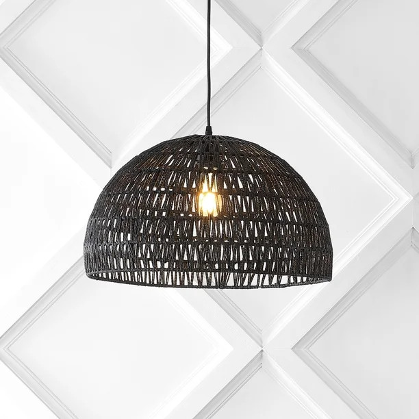 Campana 20" 1-Light Bohemian Modern Woven Rattan/Iron LED Pendant, Black | Walmart (US)